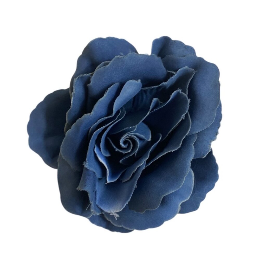 Blue Cabbage Rose Fabric Oversize 3D  Brooch Pin Flocked Flower Bridal Coat